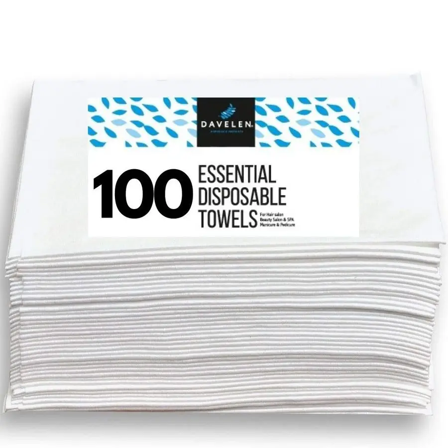 

Essential Disposable Hair Towel for Women, 100 Pack 32 inch X 16 inch, Super Absorbent Quick Dry Hair for Drying Curly, Long amp