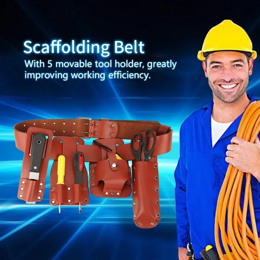 

5 Piece Leather Scaffold Belt Genuine Leathers Detachable Tool Belts Bag Organizer Securely Hold Your Level Tape Spanners Hammer