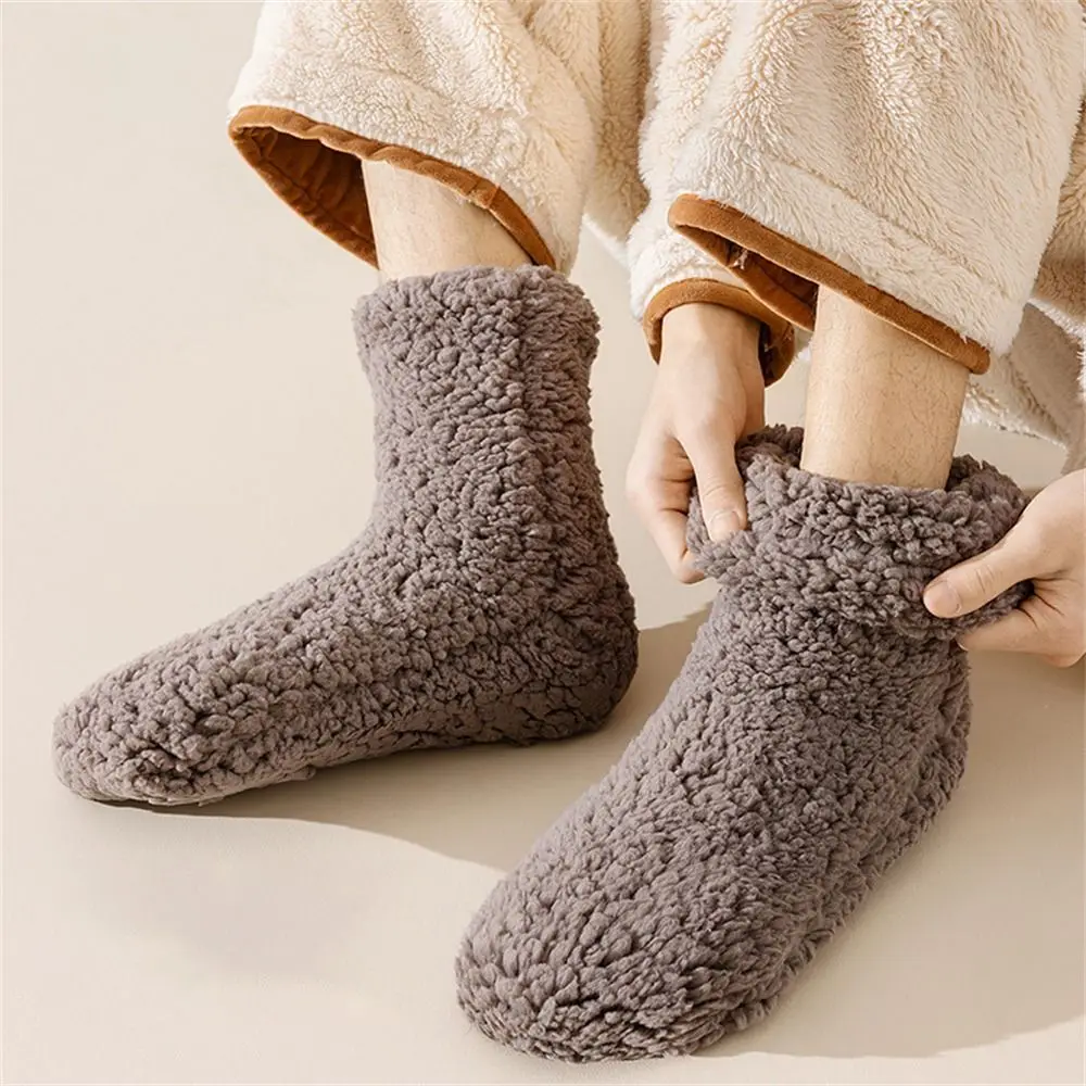 

1pair Silicone Non-slip Floor Socks Thermal Soft Cashmere Sleep Sock Solid Color Comfortable Carpet Home Socks for Women Men