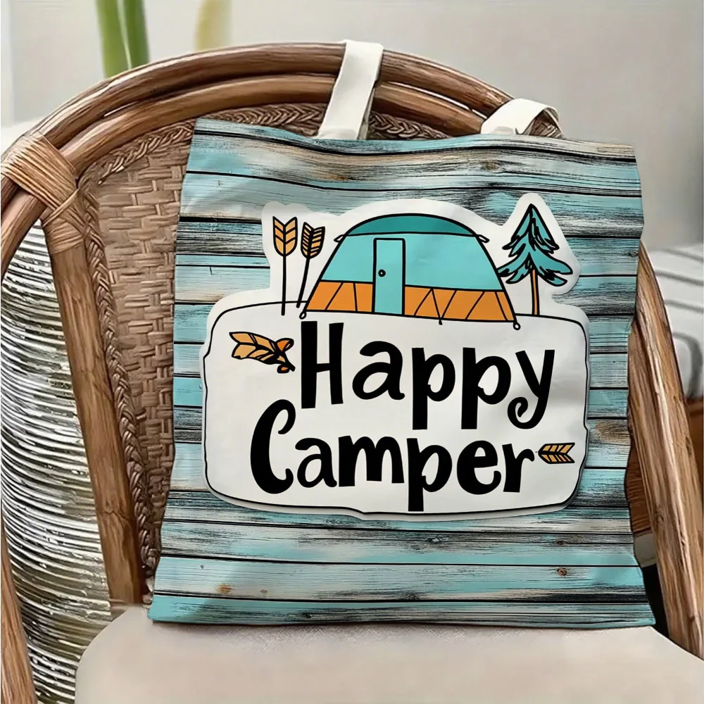 1pc Camping Themed Tote Bag,Reusable Shopping Bag,Suitable f