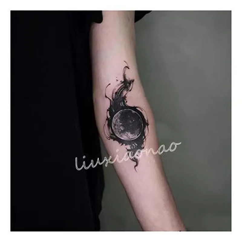 

Dark Planet Black Sun Temporary Tattoo Abstract Tatoo Body Art Gothic Punk Waterproof Fake Tatto Sticker for Woman Men