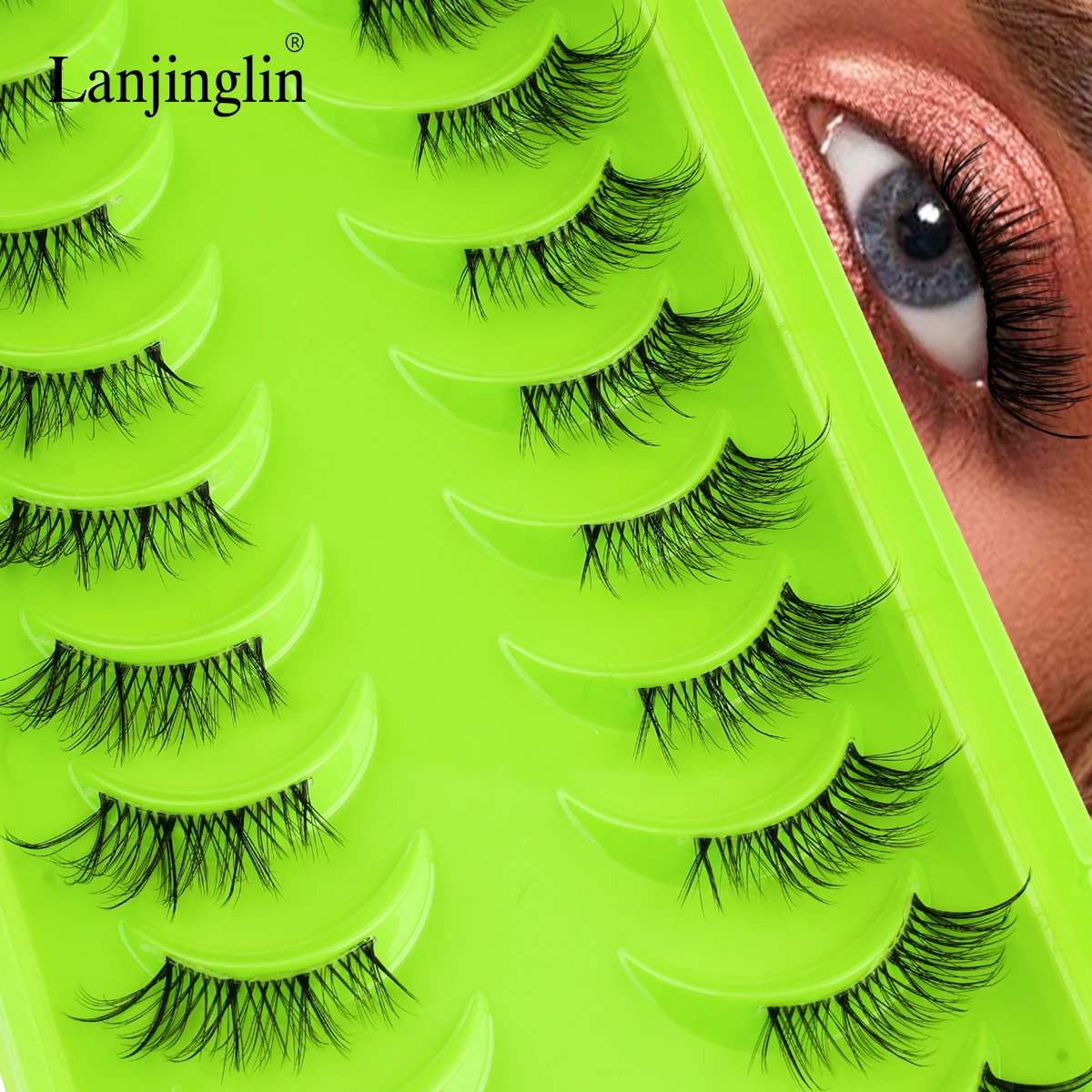 Lanjinglin 3/10 Paar Flauschige Künstliche Wimpern Weiche Halbe Wimpern 3D Nerzhaar-Wimpern Natürliche Faux-Cils Make-up Wispies Augenwimpern