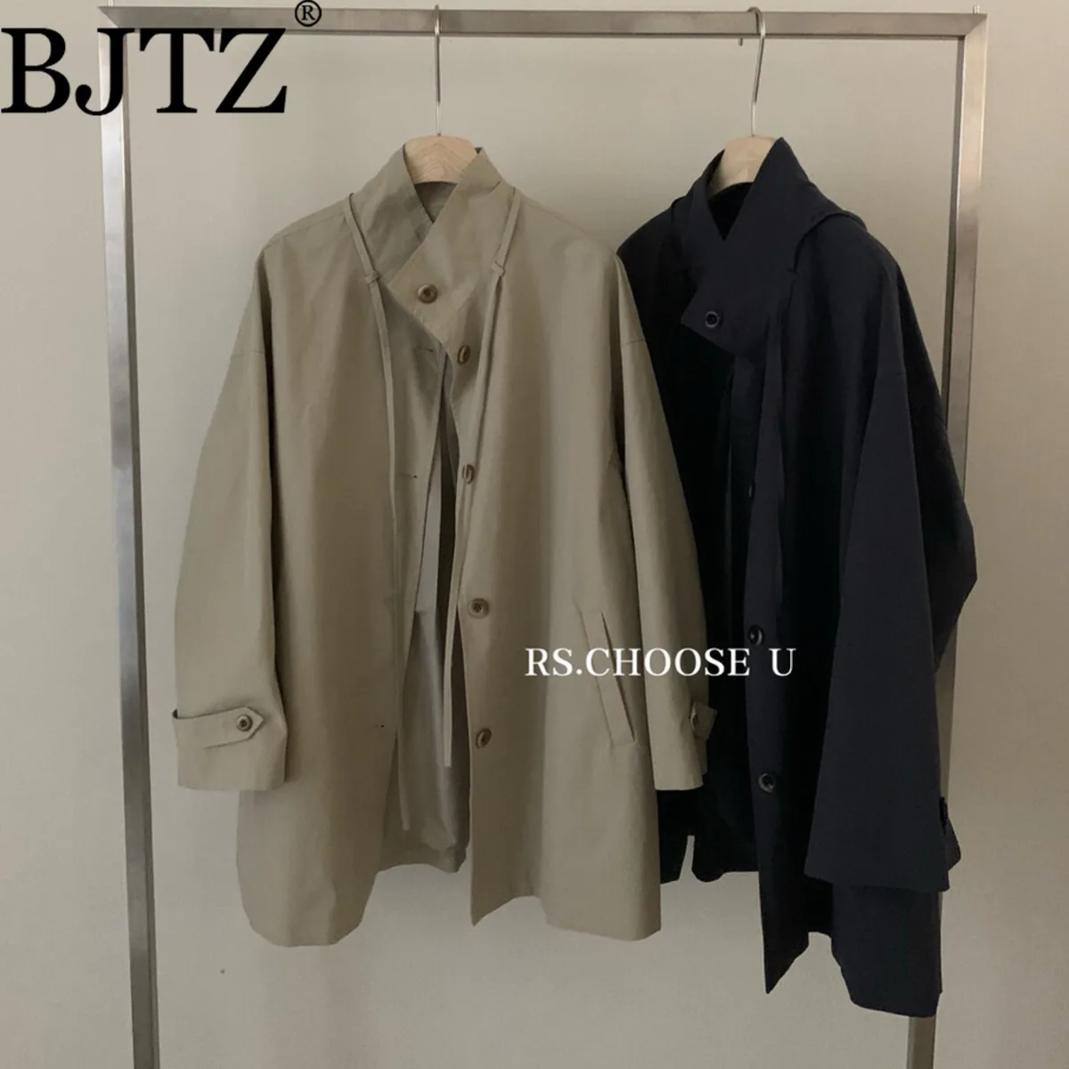

BJTZ Women’s Stand Collar Belted Coat 2025 Collection Button Jacket Autumn Winter Casual Elegant Outfit Premium Soft Coat