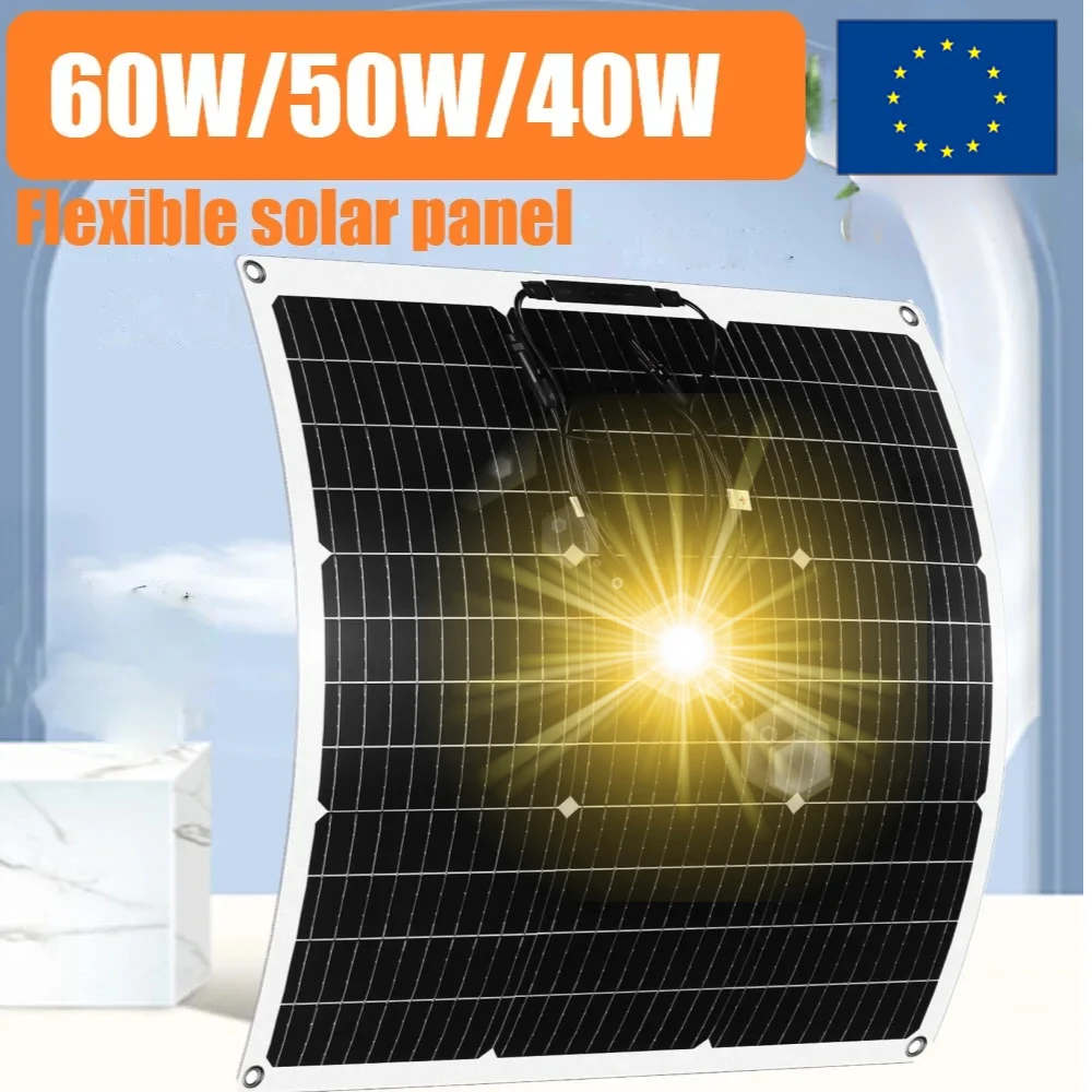 GGJ 18V Flexible Solar Panels 60W 50W 40W Solar Panel Kits With 30A Solar Controller Power Bank Outdoor Camping Battery Charger