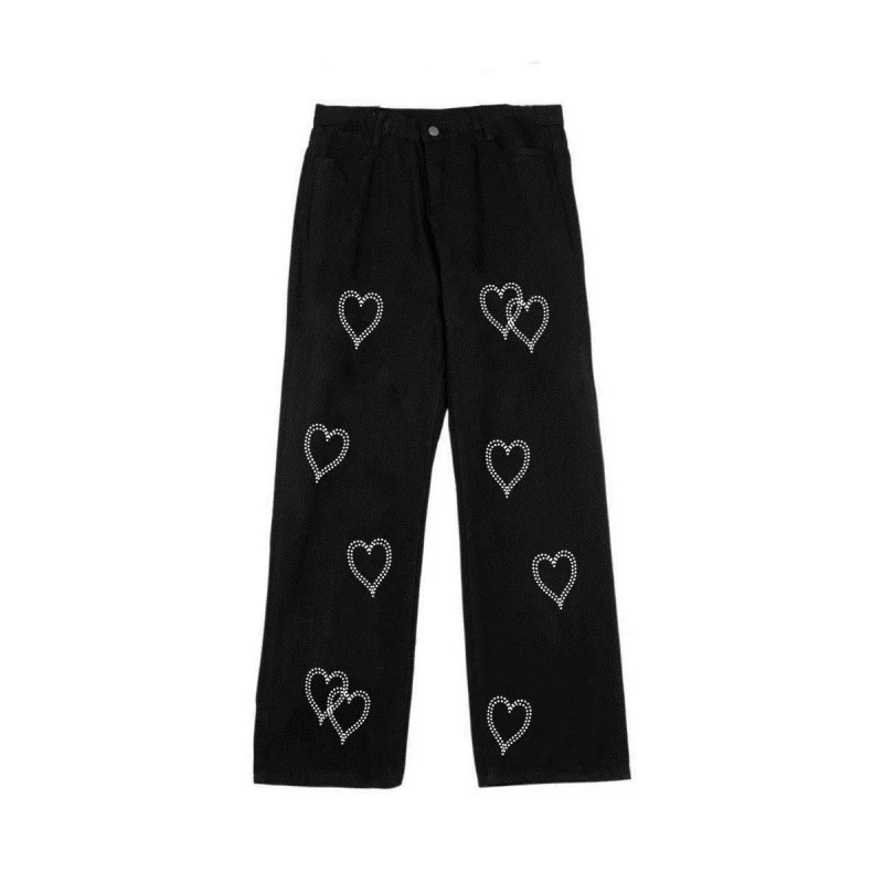 MEXZT-Jeans College Love pour femmes, pantalons en denim taille haute, pantalons à jambes larges, streetwear décontracté, fjt droit, coréen, Y2K, Harajuku