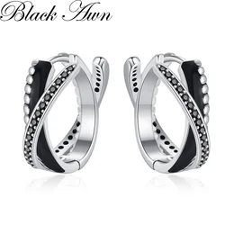 Black Awn 2026 New Hoop Earrings for Women Classic Silver Color Trendy Spinel Engagement Jewelry I318
