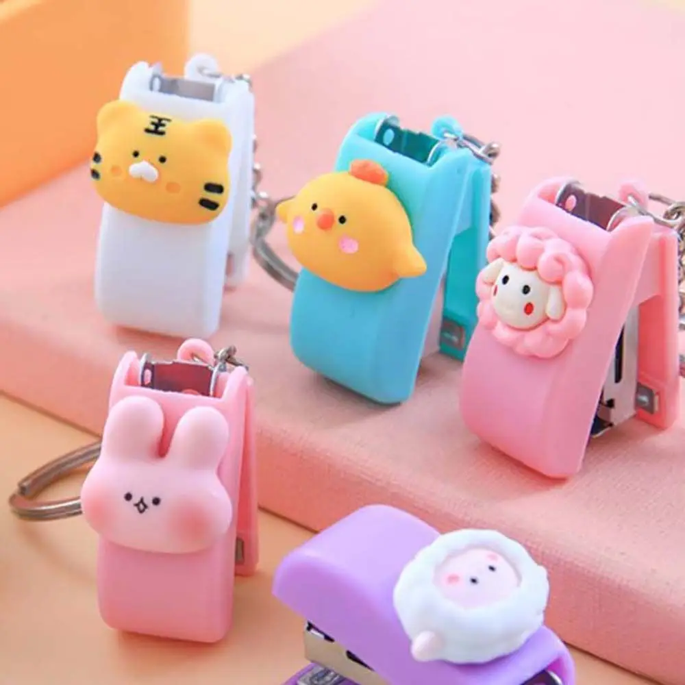 Metal Macaron Size 10 Staples Key Ring Pendant Cartoon Student Supplies Stapler Stapler Key Chain Binding Tools Mini Stapler