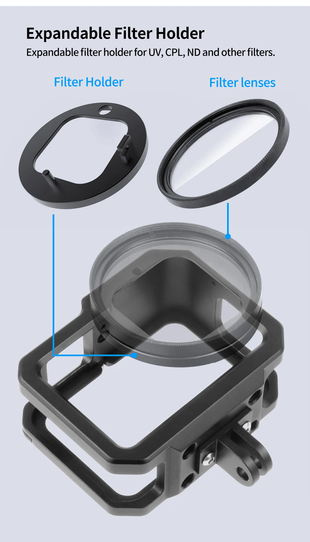 Aluminiumlegierungs-Kamerarahmenkäfig mit Cold-Shoe-Halterung, magnetischem, faltbarem Adapterhalter für GoPro Hero 13 11 10 Black Housing Rig – Detail 17