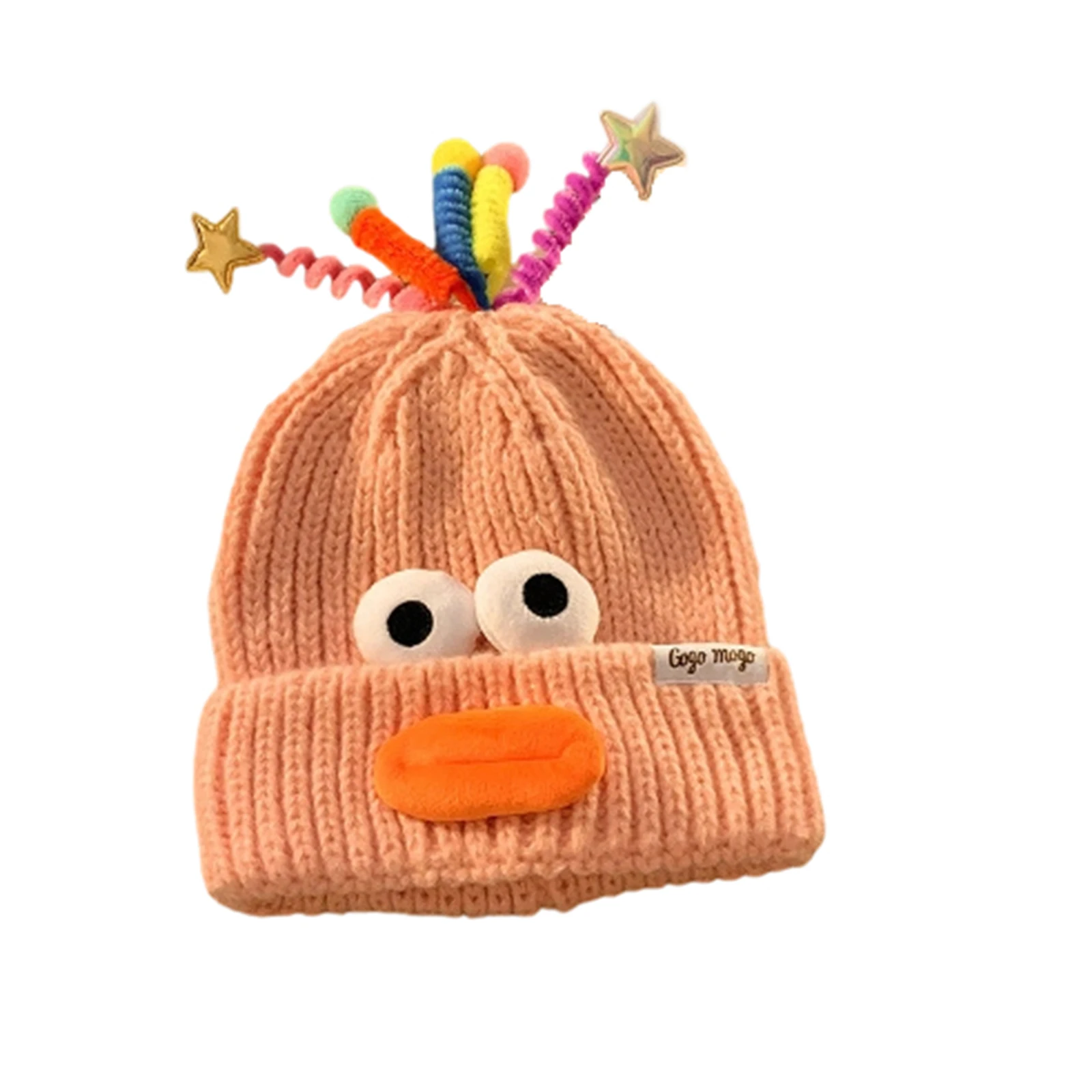 Vrouwen Winter Gebreide Muts Mooie Stripfiguur Patroon Warming Hoed Creatieve Big Eye Dikke Lip Ontwerp Comfortabele Grappige Hoed