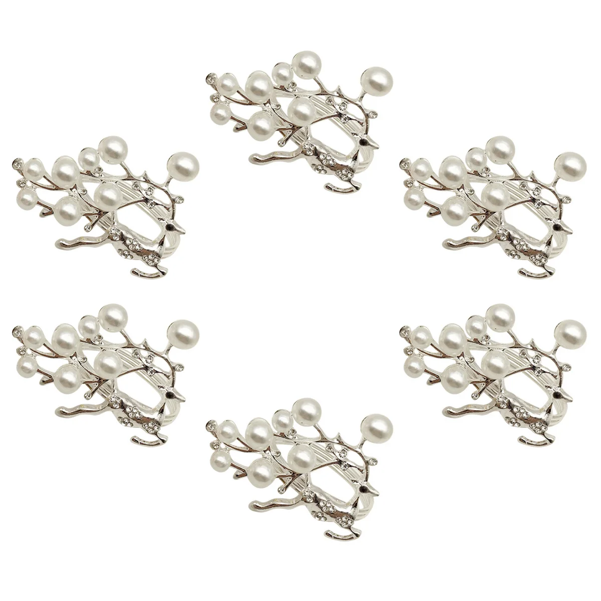 

6Pcs Exquisite Silver Elk Napkin Rings Pearl Buckles Christmas Party Table Decoration Dinning Accessory Christmas Napkin Ring