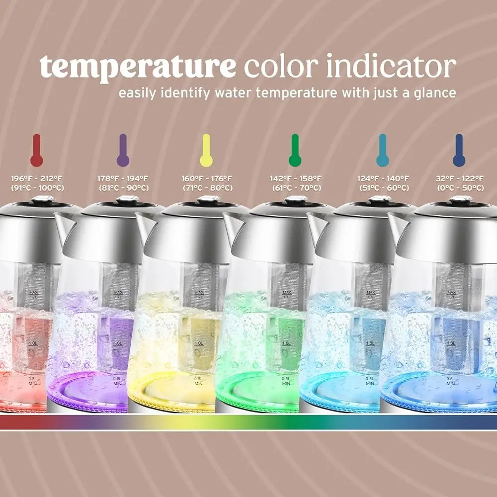 Chaleira elétrica sem fio com infusor display digital 7 configurações de temperatura luzes LED ferver rapidamente seguro desligamento ferver seco