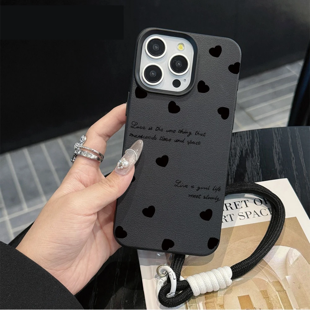 Herz-Minimalistisches INS-Handschlaufen-Kunst-Case für iPhone 13 11 12 Pro Max iPhone 15 17 14 16 XR 7 Plus Hüllen mit Lanyard Funda – Detail 7