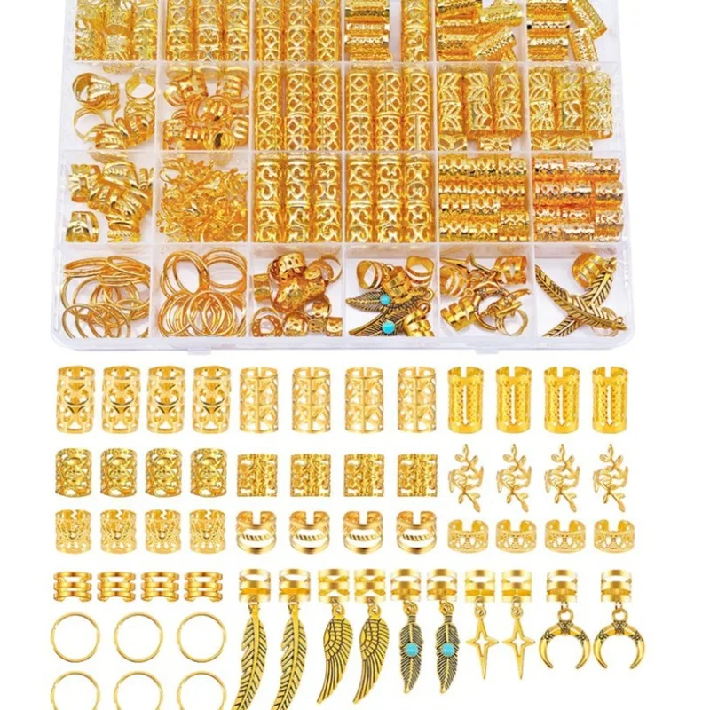 

250Pcs Gold Alloy Dreadlock Rings Set Hollow Premium Hair Accessories Non Slip Very Easy Install for Braids Wigs Pendant Charm
