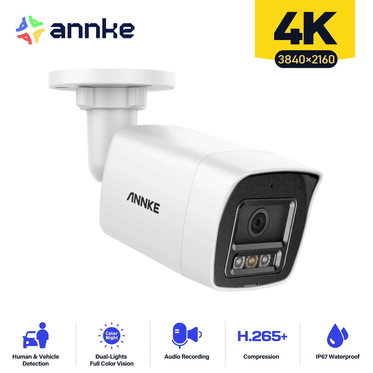 ANNKE 8MP Outdoor Security  PoE Camera with Smart Dual Light Human Vehicle Detection Color&IR Night Vision IP67