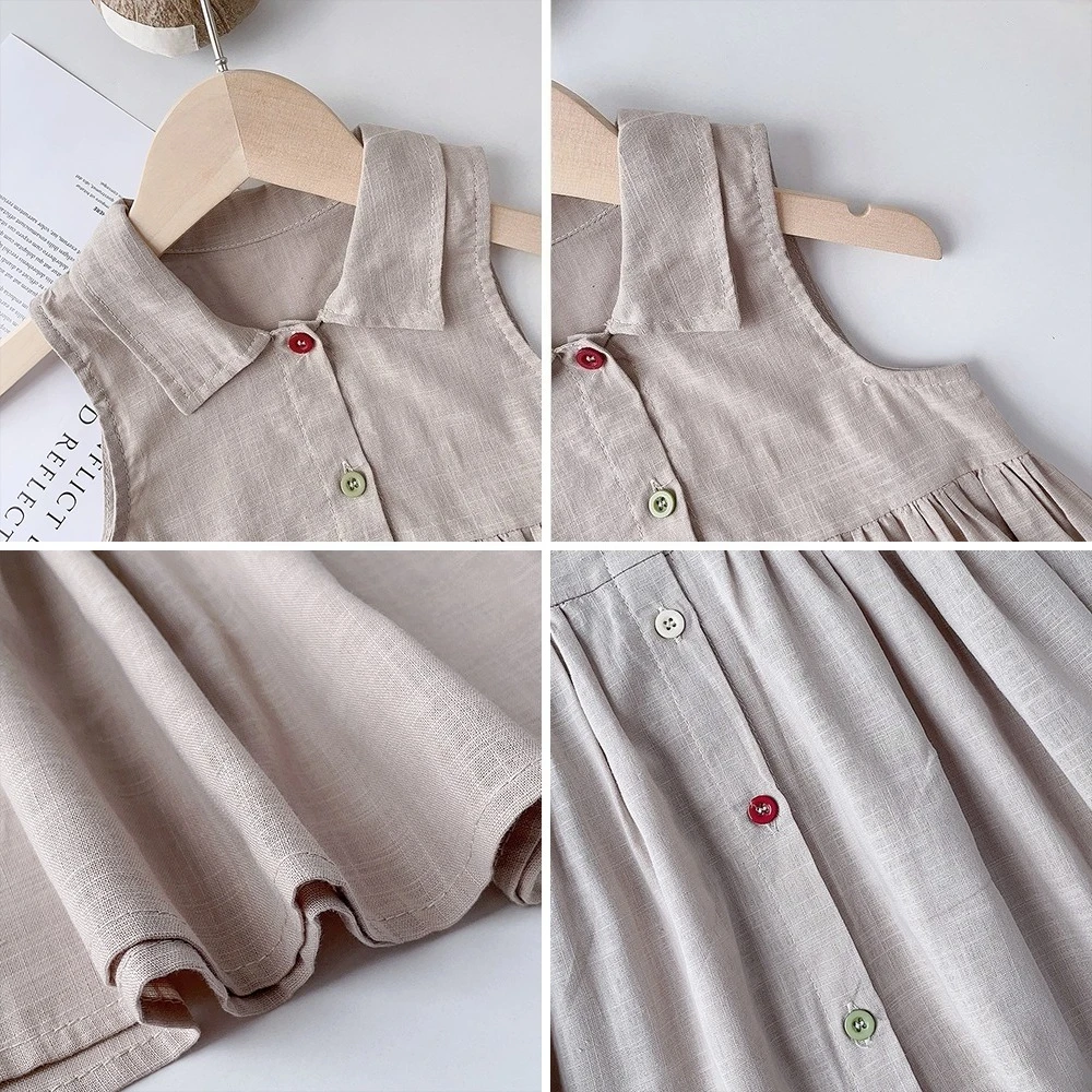 أزياء الصيف النسخة الكورية 3-7 سنوات الفتيات أكمام واحدة الصدر بلون اللباس 1 قطعة ملابس كاجوال للأطفال #6