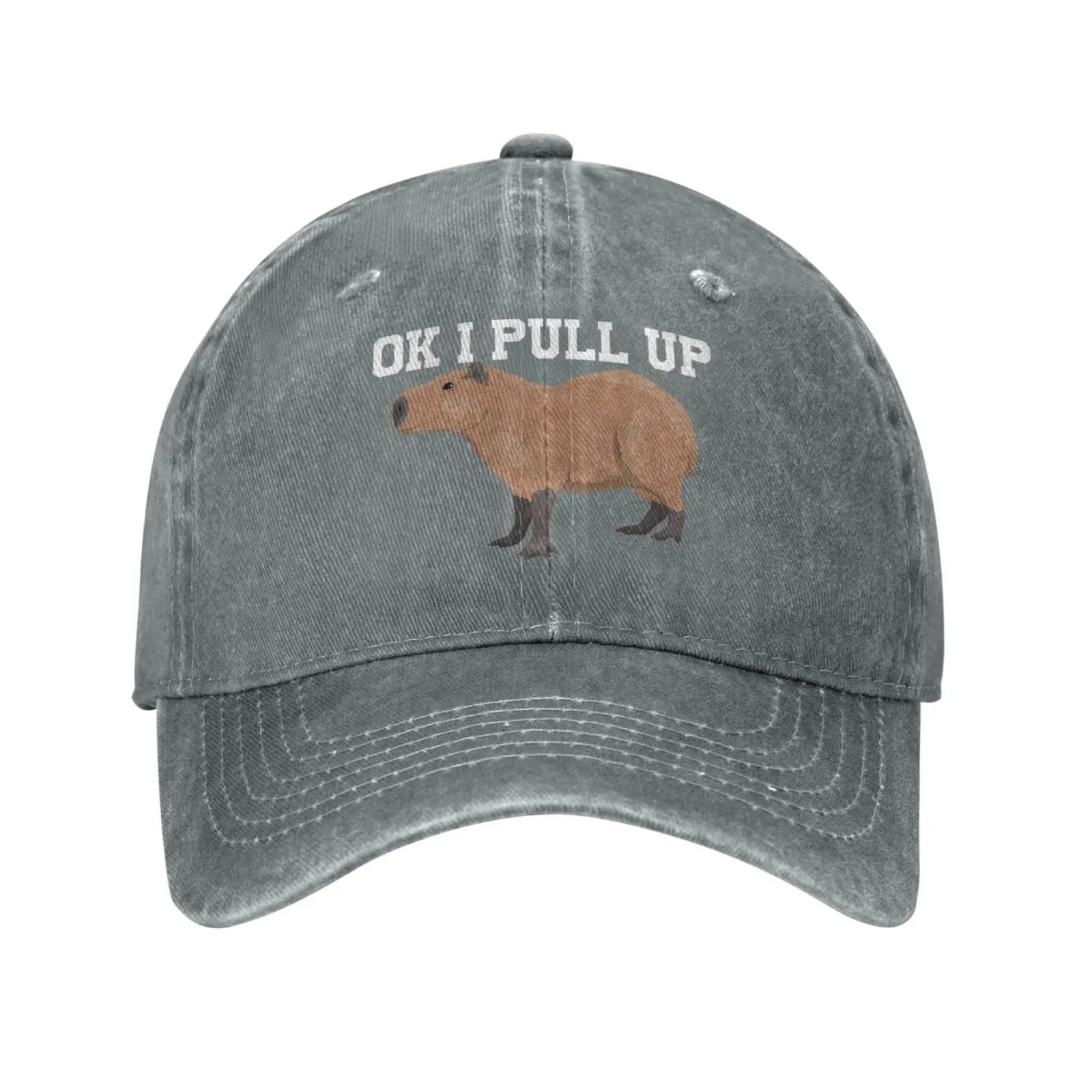 Funny Capybara Hat Ok I Pull Up Hat Men Baseball Cap with Design Caps Gray