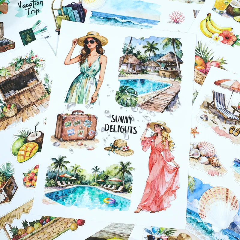 20sheets/book Vintage Vacation Trip Character Landscape Sticker Book Creative DIY Journal Material Collage Stationery