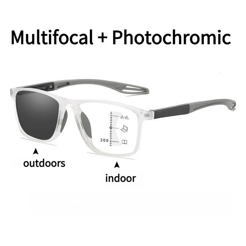 3in1 Photochrome Multifokale Lesebrille Progressiver Look Fern- und Nahbrille Herren Sport TR90 Rahmen Anti Blaulichtqualität
