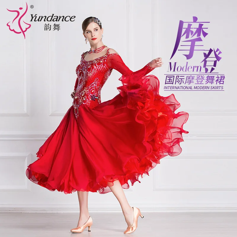 

B-18339 Высокое качество, новое национальное стандартное современное танцевальное платье на заказ, гладкое шифоновое платье для социальных бальных танцев для соревнований