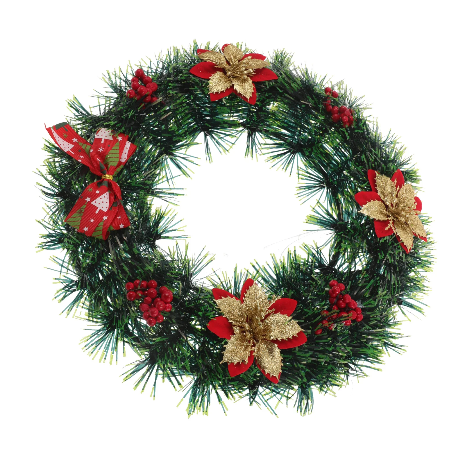 

Artificial Poinsettia Christmas Wreath Red Berry Bowknot Holiday Front Door Wall Fireplace Porch Decoration Holiday Porch Wreath