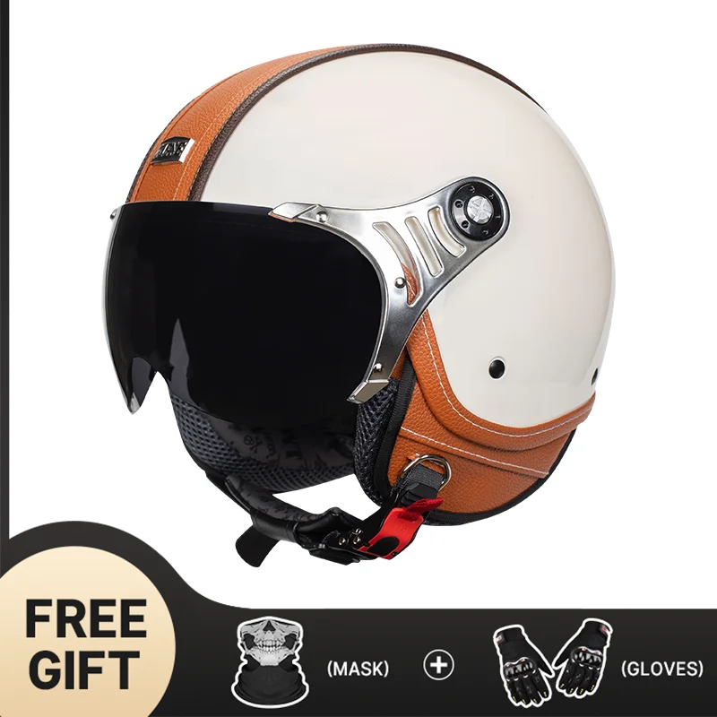 Retro Motorcycle Helmet for Cycling Half Helmet Men and Women Pedal Electric Scooter Lightweight Three Quarter Helmet with Glove