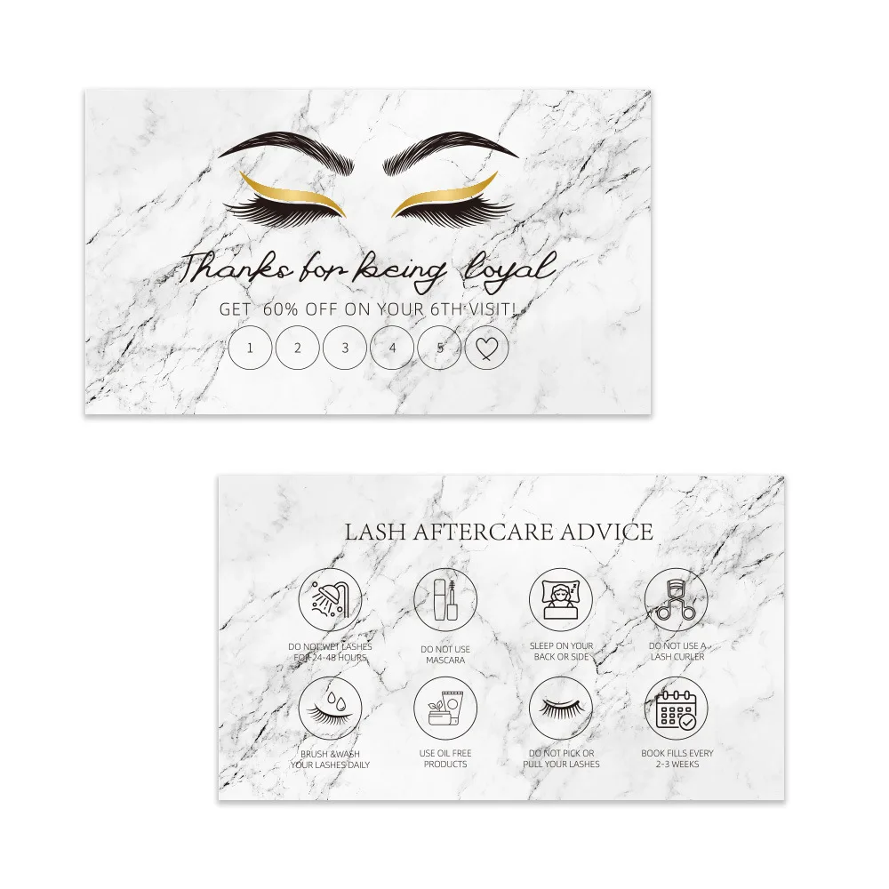 

50Pcs Eyelash Card Lash Extension Aftercare Card Small Lash Business Cards Loyalty Cards Beauty Studio Factory Supplier