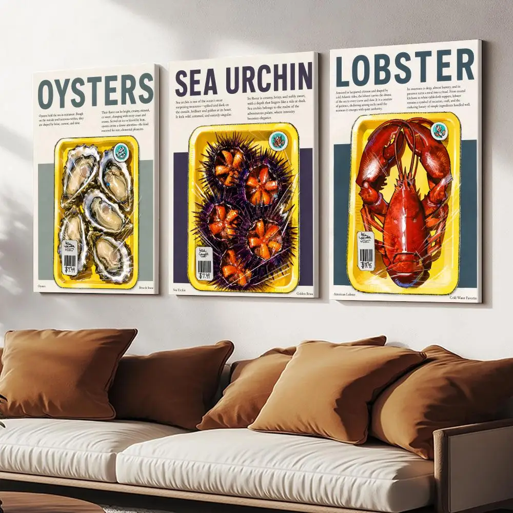 Lobster Crab Abalone Octopus Painting Calligraphy HD Modern Style Inner Frame Canvas Bedroom Room Hallway Wall Art Decor