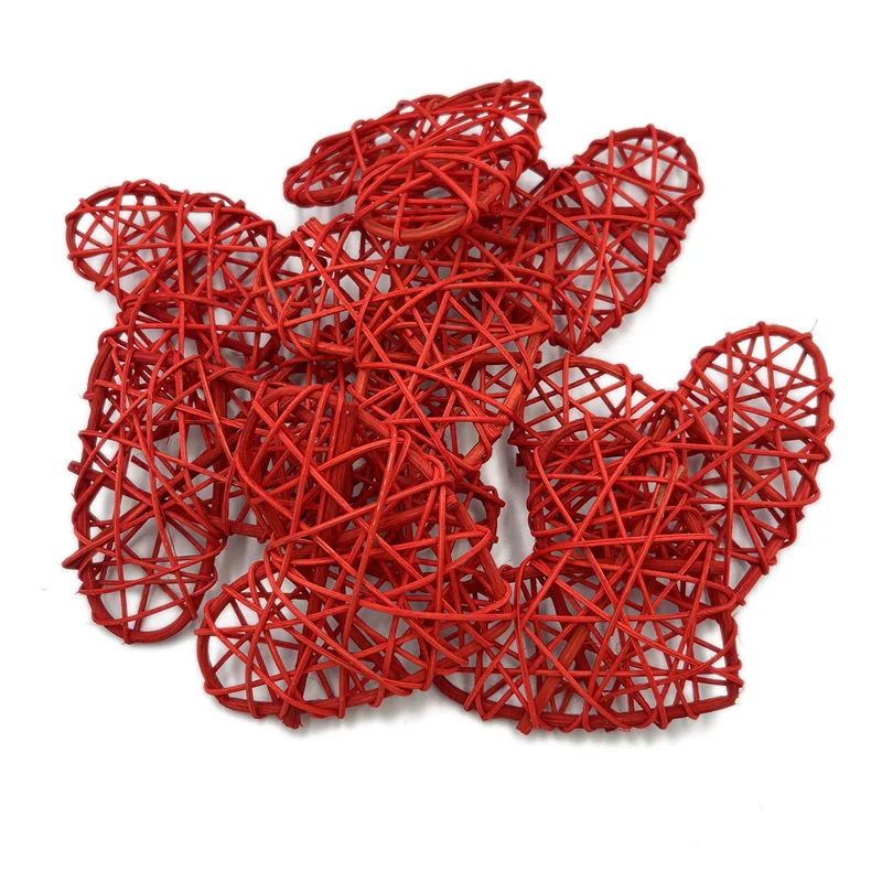 10pcs 5cm Natural Rattan Decorative Balls Heart Shaped, for Valentine\'s Day Decor, DIY Vase Bowl Filler, Wedding Decoration