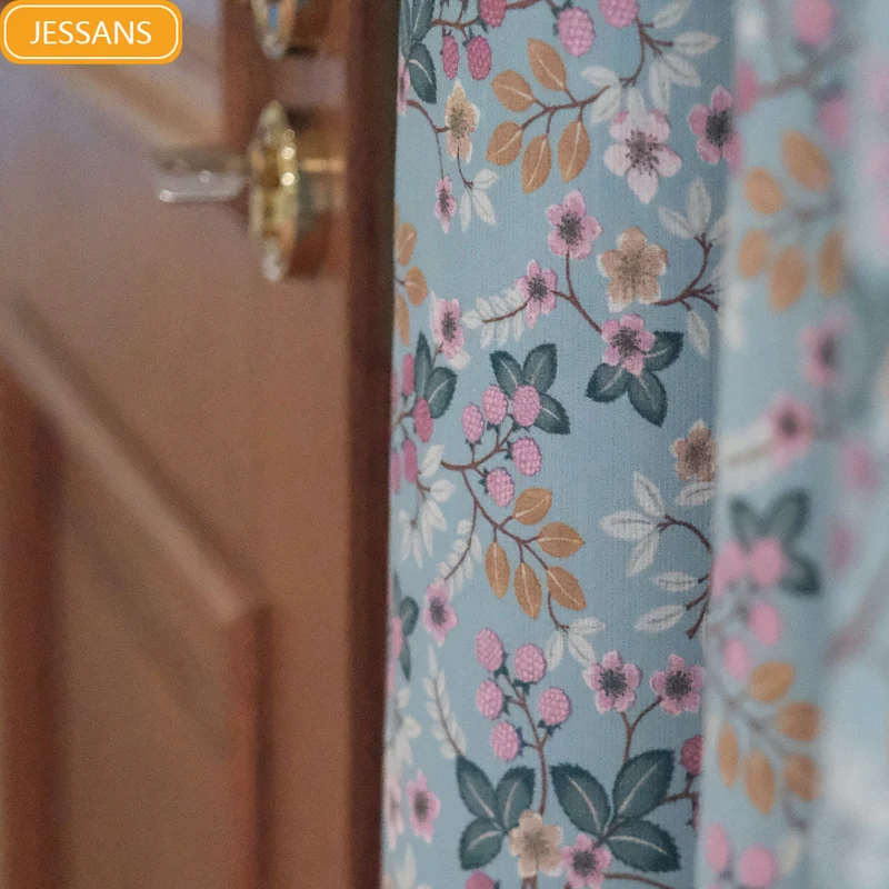 Shading Pastoral American Polyester Cotton Printed Curtains for Living Room Customized Bedroom Balcony French Window Living Room