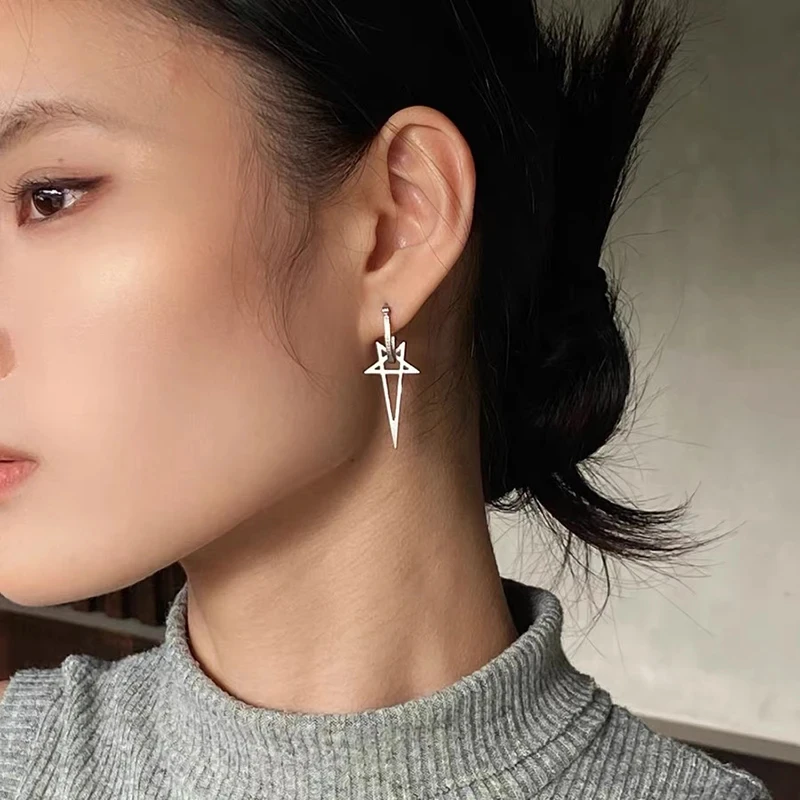 사이버 펑크 성격 펜타클 귀걸이 남여 다크 고딕 금속 천공 귀고리 힙합 귀 스터드 펜던트 쥬얼리 액세서리