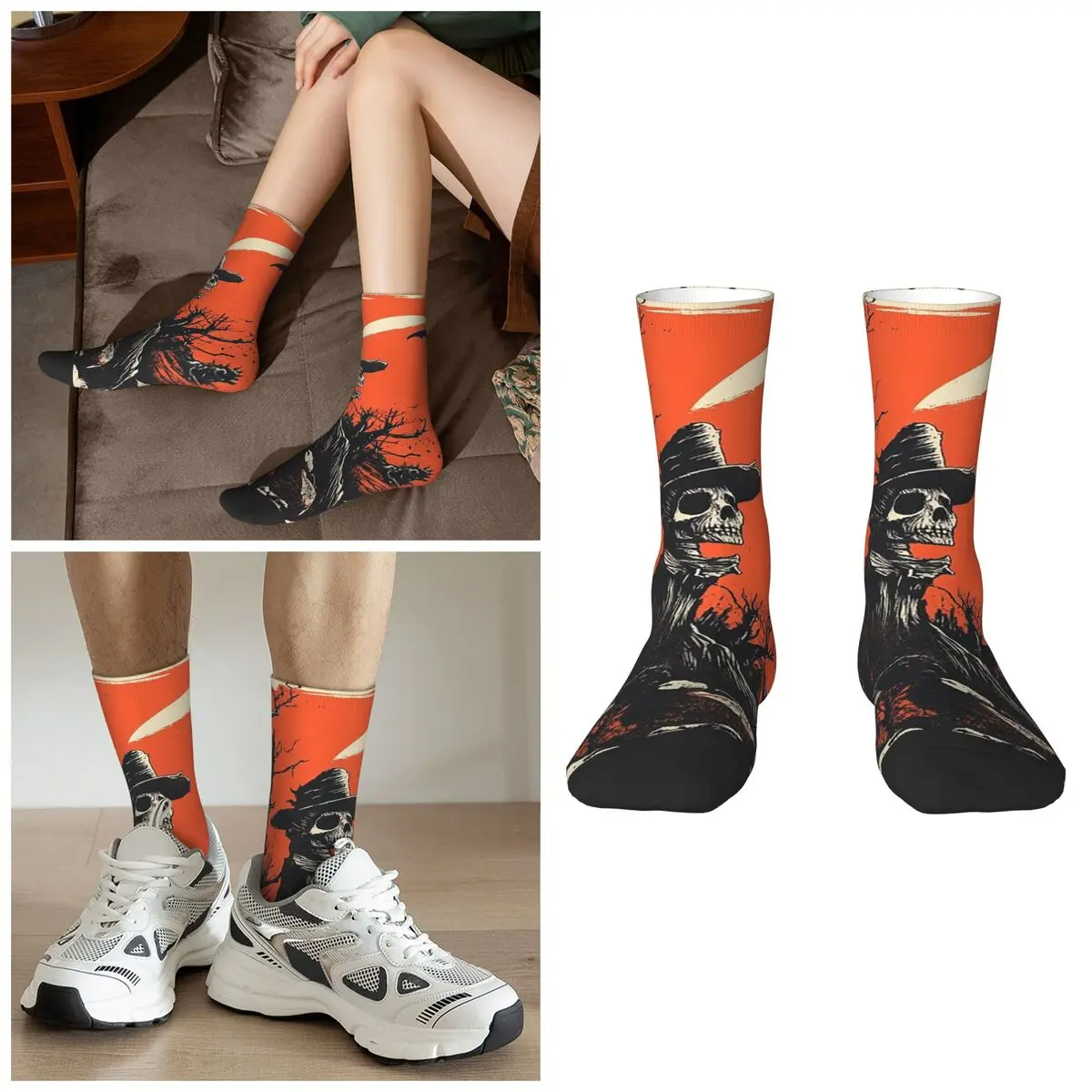 Halloween Skull Under A Tree Socks Harajuku Super Soft Stockings All Season Long Socks Accessories for Unisex Christmas Gifts