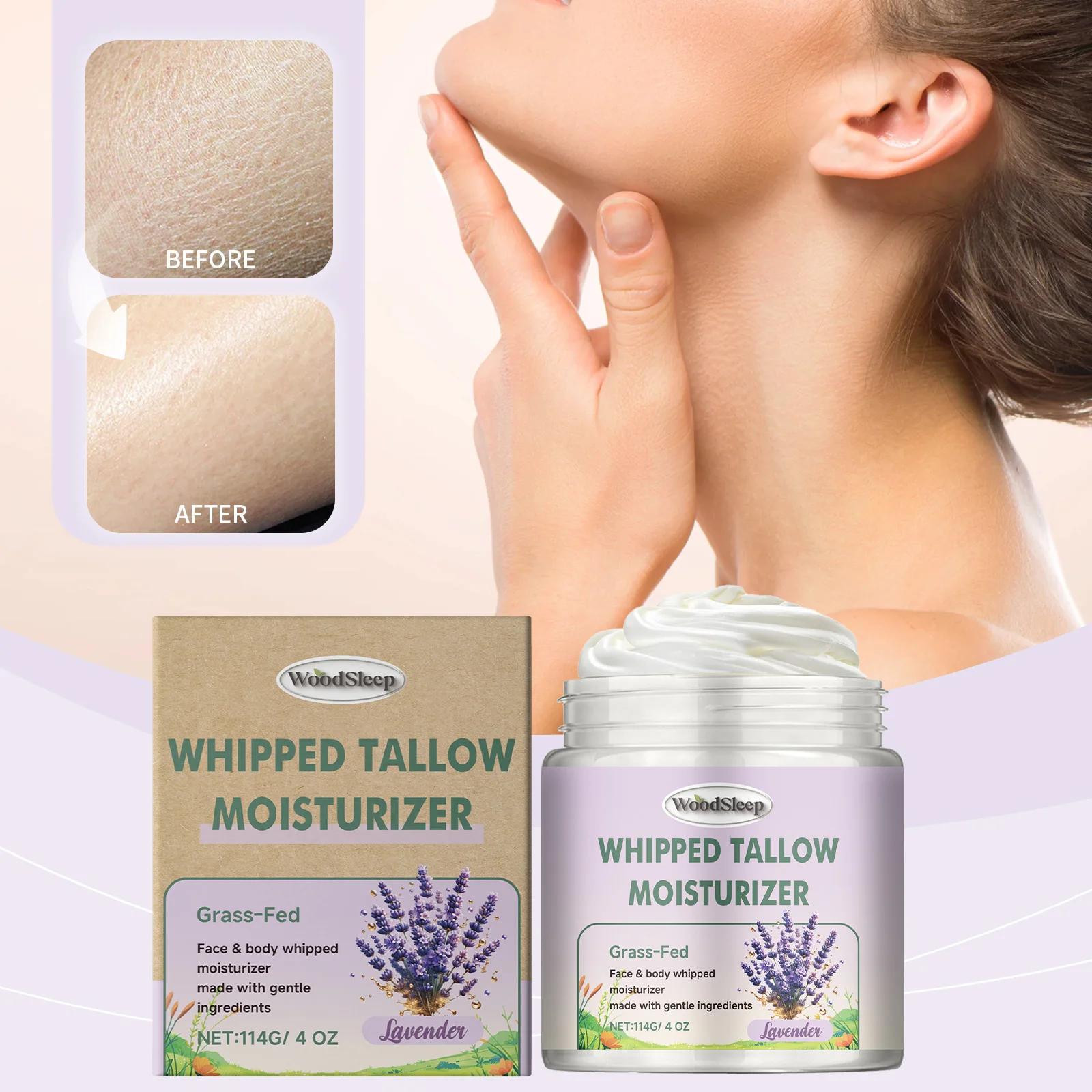 Lavender grass fed cow fat moisturizing cream deeply moisturizes and softens the skin, relieving dryness and moisturizing cream