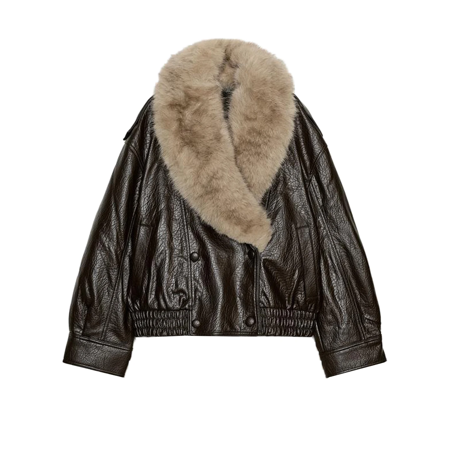Faionable Casual Motorcycle Sle PU Leather Jaet Women's Coat Detachable Fur Collar Autumn Winter New Arrival 434853