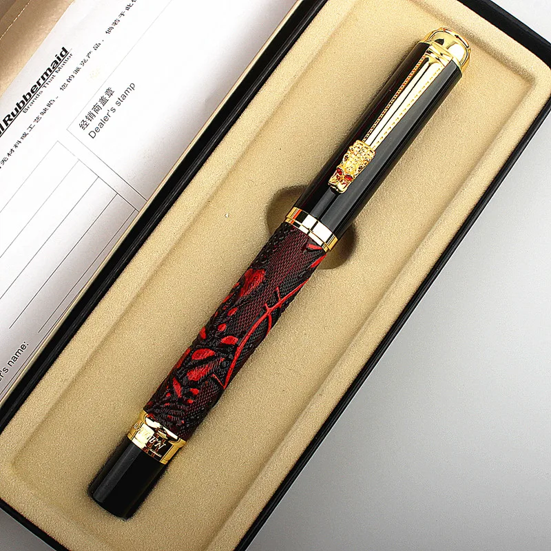 New Luxury High Quality Leather 4 Colour Golden Dragon Business Office Fountain Pen Student School Stationery Supplies Ink Pens