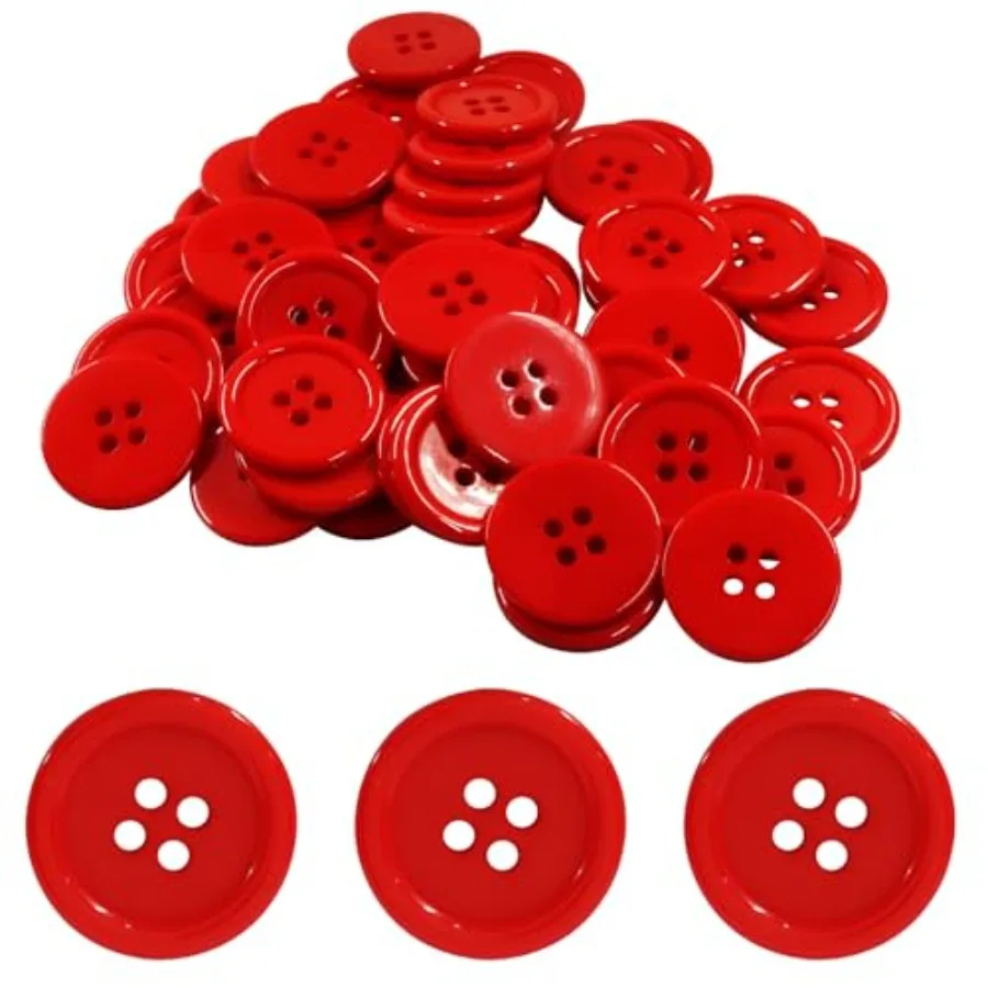 3/4 Inch 20mm Resin Buttons, 50 Pcs 4-Hole, Flat Back, For Garment, DIY Crafts and Clothing, 32L