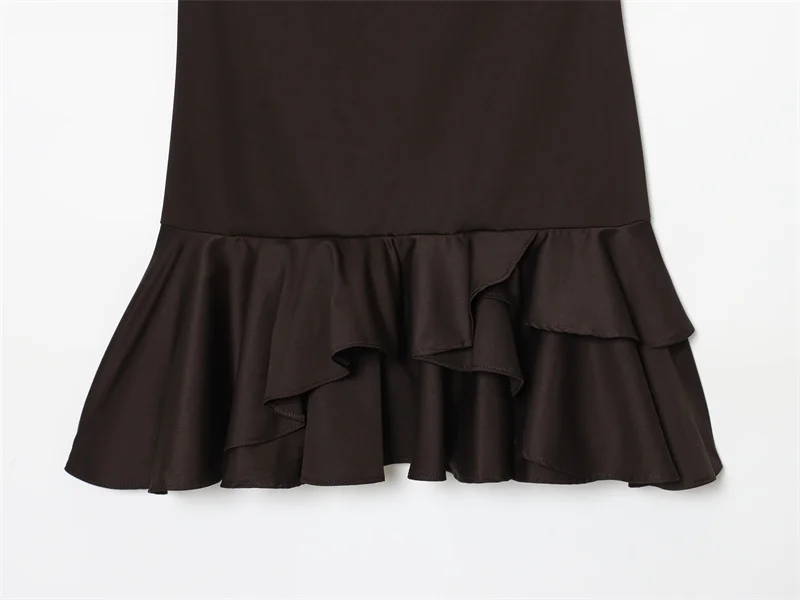 Vestido feminino 2025 outono novo estilo marrom escuro sem mangas em camadas mini vestido sexy e elegante temperamento elegante
