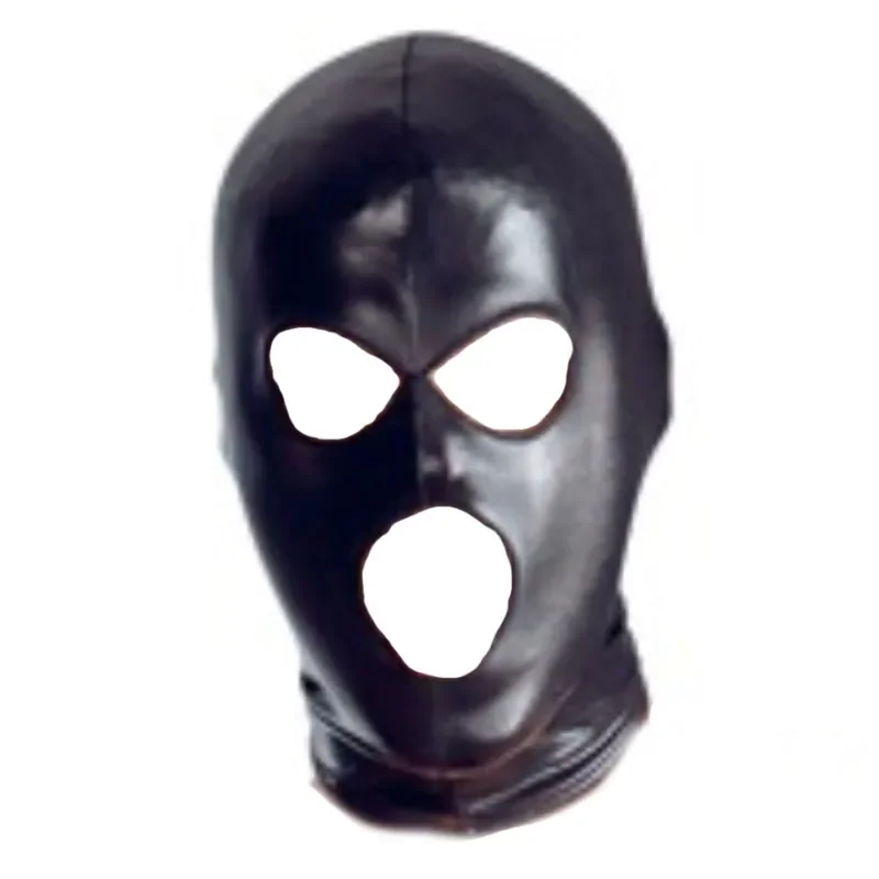 Cosplay wetlook capuz cabeça máscara de látex pirata chapelaria cabeça de couro preto 3 buracos capa máscara facial para cs jogo halloween carnaval