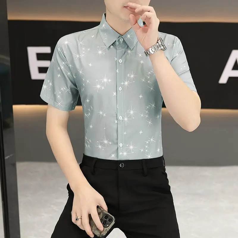 Men's Ice Silk Slim Fit Shirt Summer Breathable Casual Button Down Non Iron Business Dress Shirt