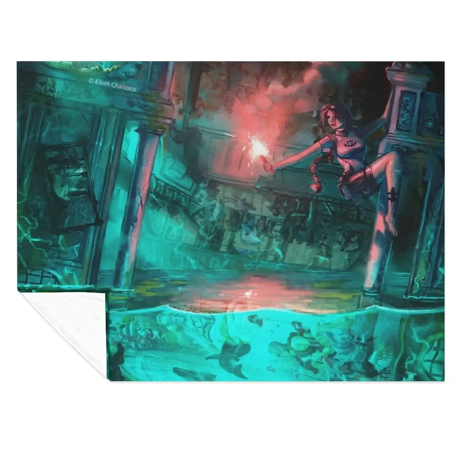 

Wreck of the Maria Doria - Tomb Raider 2 - Lara Croft Art by Eliott Cha'coco Throw Blanket For Decorative Sofa Nap Blankets