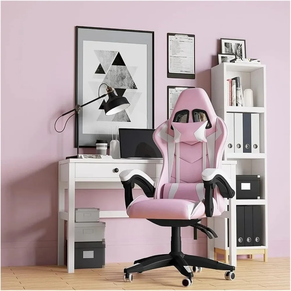 Gaming Chair, Tilt High Back PU Leather Office Chair with Headrest and Lumbar Support, Adjustable Swivel, Gaming Chair