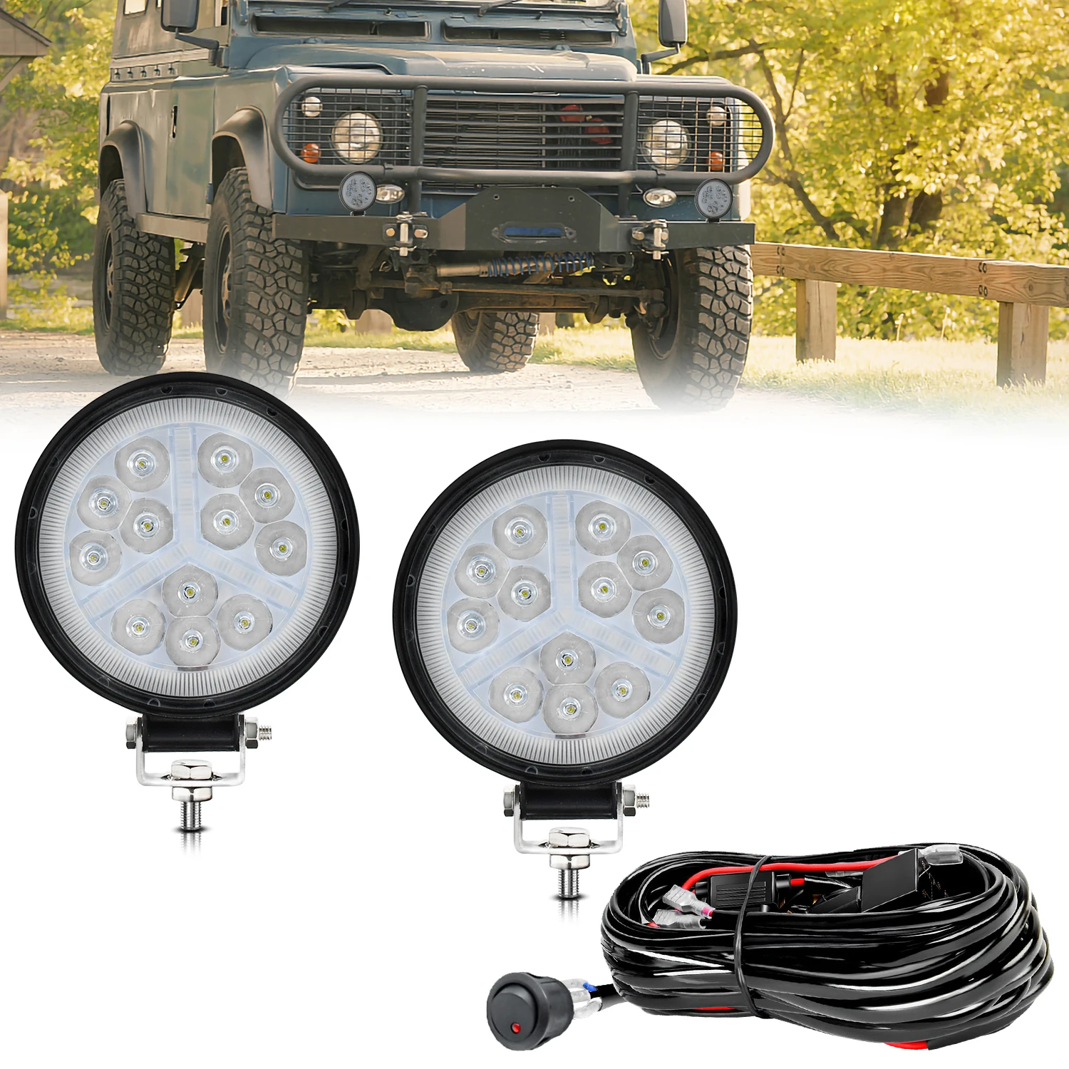 1 SET 4-Inch Round Car Working Light, Fit for Cars, 4x4, Trucks, Tractors, Trailers, Golf Carts, Pickup Trucks, Cars, SUVs, etc.