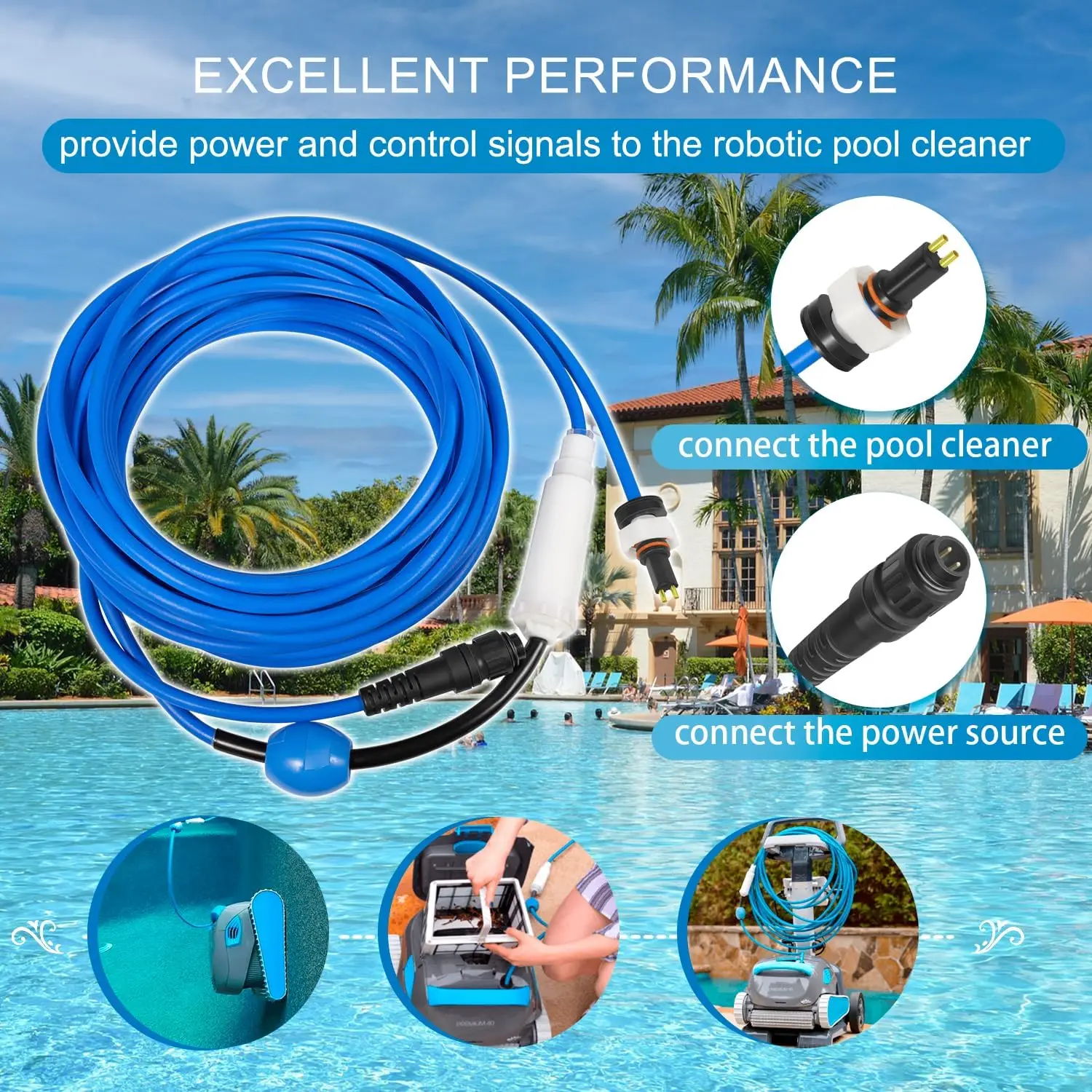 MX 99958907 DIY Cable and Swivel 2 Wire for Dolphin Robotic Pool Cleaners Active 20, Advantage Ultra, Discovery, Explorer E30