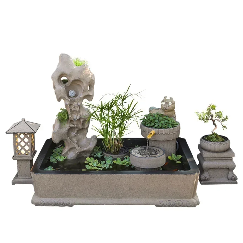QQCourtyard Decoration Garden Landscape Waterfall Water Fountain Fish Pond Rockery Bonsai