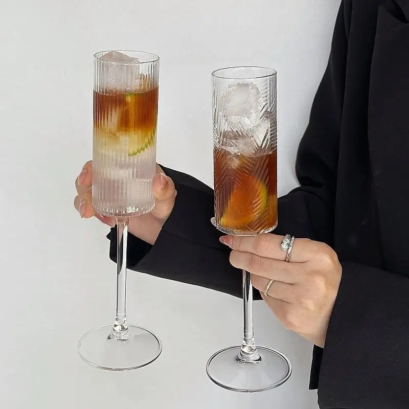Transparent Striped Plastic Goblet Unbreakable Wine Glass Luxury Cocktail Champagne Cup For Party Drinkware