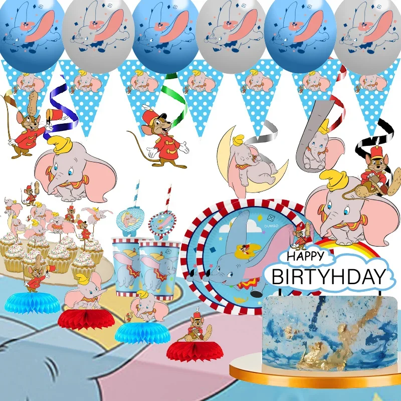 Dumbo Cute Birthday Party Decorations Tableware Kids  Cups Plates Tablewares Set Baby Shower Party Supplies for Children\'s Day