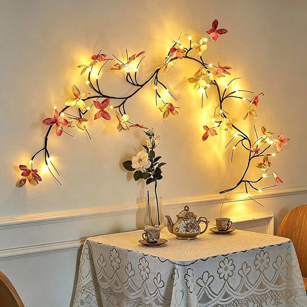 New rattan butterfly lamp couple atmosphere lamp living room 30 LED lights 8 modes USB powered
