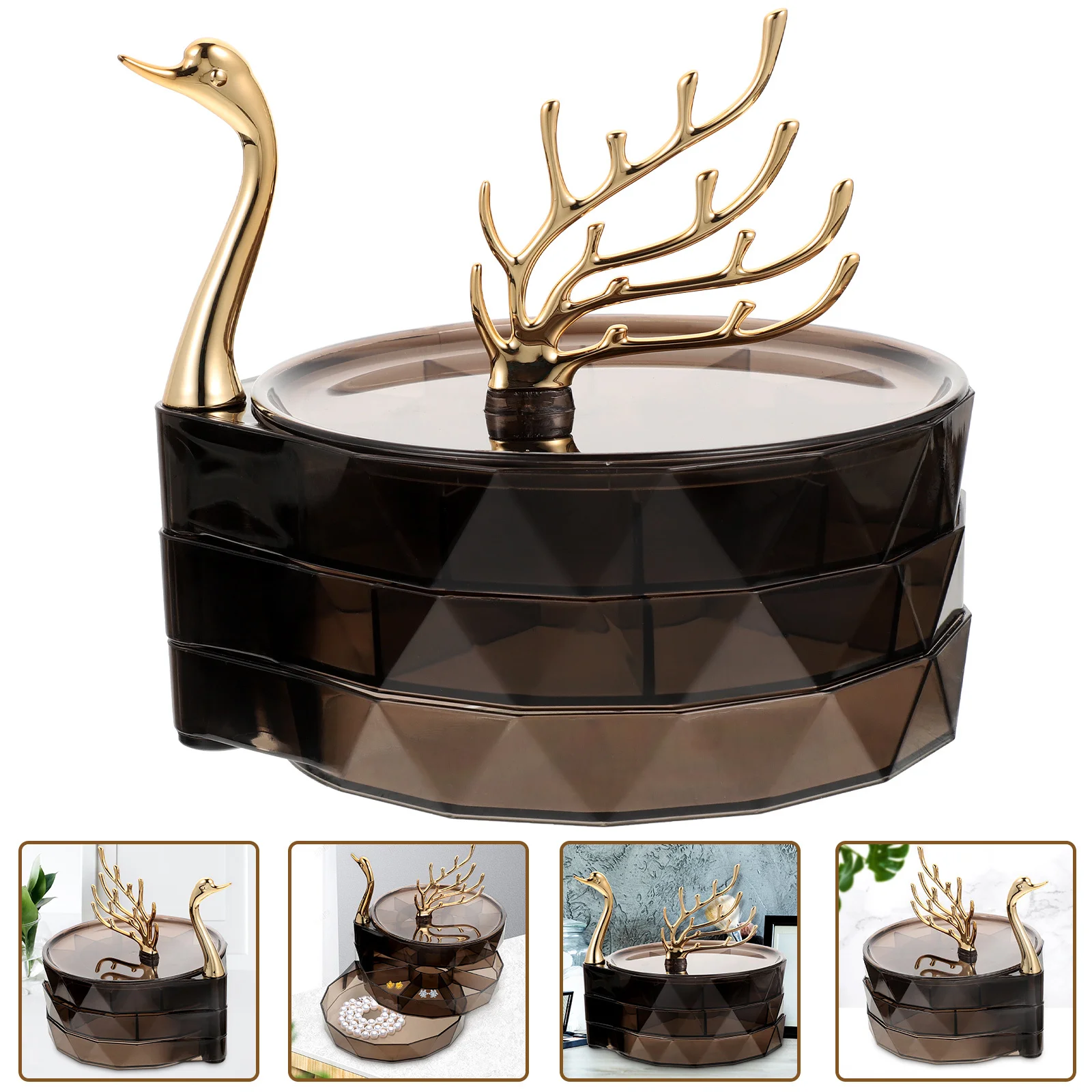 

1pcs Swan Shaped Jewelry Box Decorative Storage Case Desktop Ring Earring Organizer Compact Lightweight Gift Box For Women