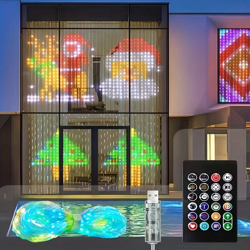 الذكية RGB LED الستار ضوء الموسيقى متزامن DIY النص الرسوم المتحركة يعرض عيد الميلاد حزب الديكور الديكور الداخلي APP التحكم