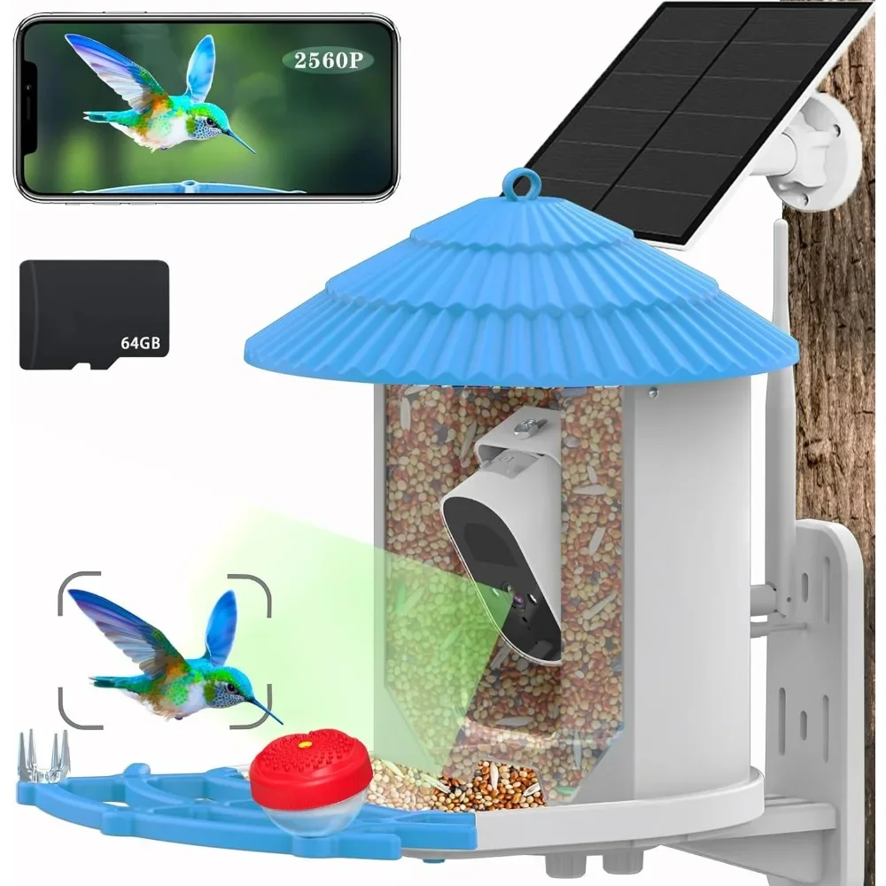 Bird Feeder with Camera Outdoor,Smart Bird Feeding House with Solar Powered,Built in 2560P HD WiFi Camera,AI Bird Species