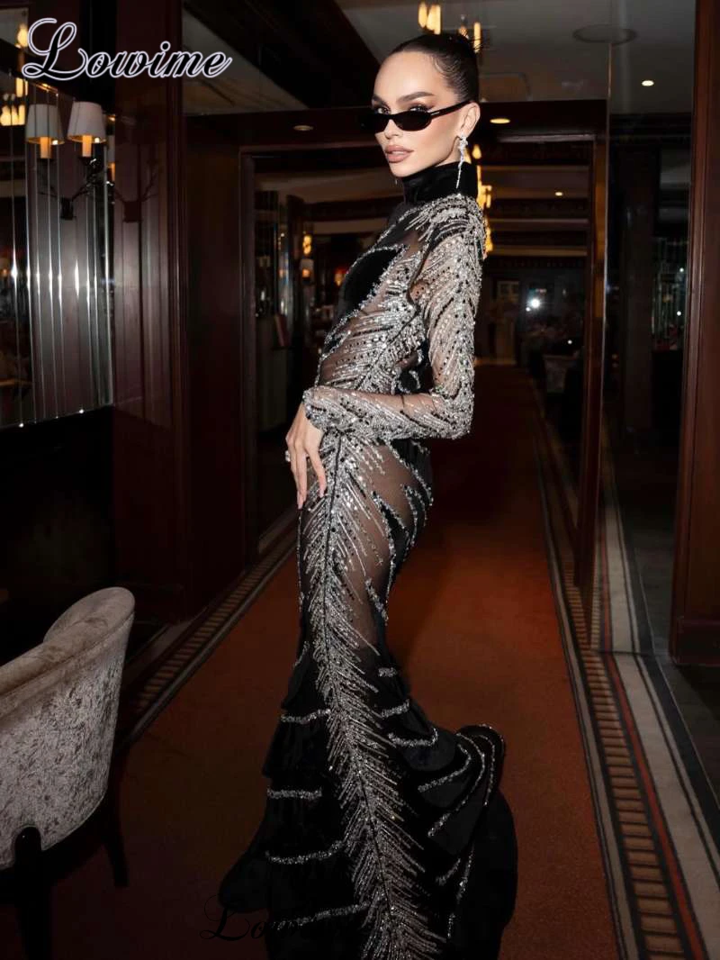 High Fashion Black Celebrity Dresses Mermaid Beaded Red Carpet Runway Dresses Haute Coutures Evening Vestidos De Gala Customized view 5